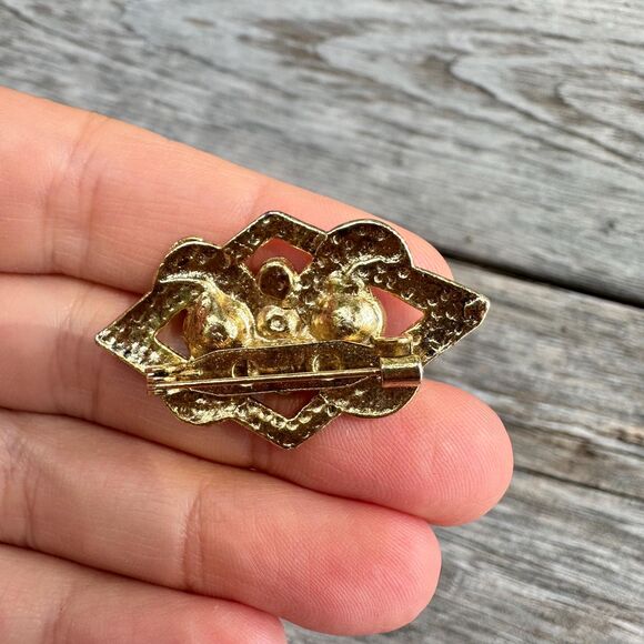 Vintage Jewelry Gold Tone Jewel Tone Small Brooch Pin - Picture 2 of 2